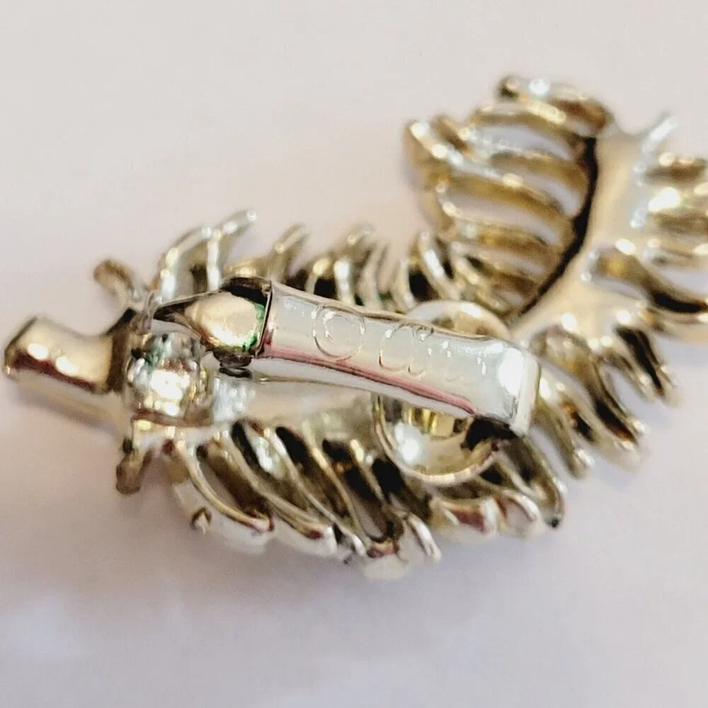 Vintage Coro Large Feather Brooch & Clip Earrings Set Demi-Parure Gold Tone READ